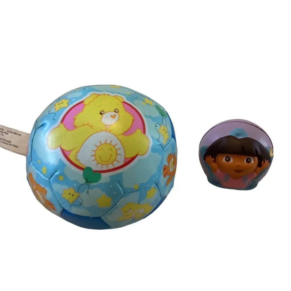 Lot of 2 Carebears and Dora The Explorer Balls Kids Cartoon Play